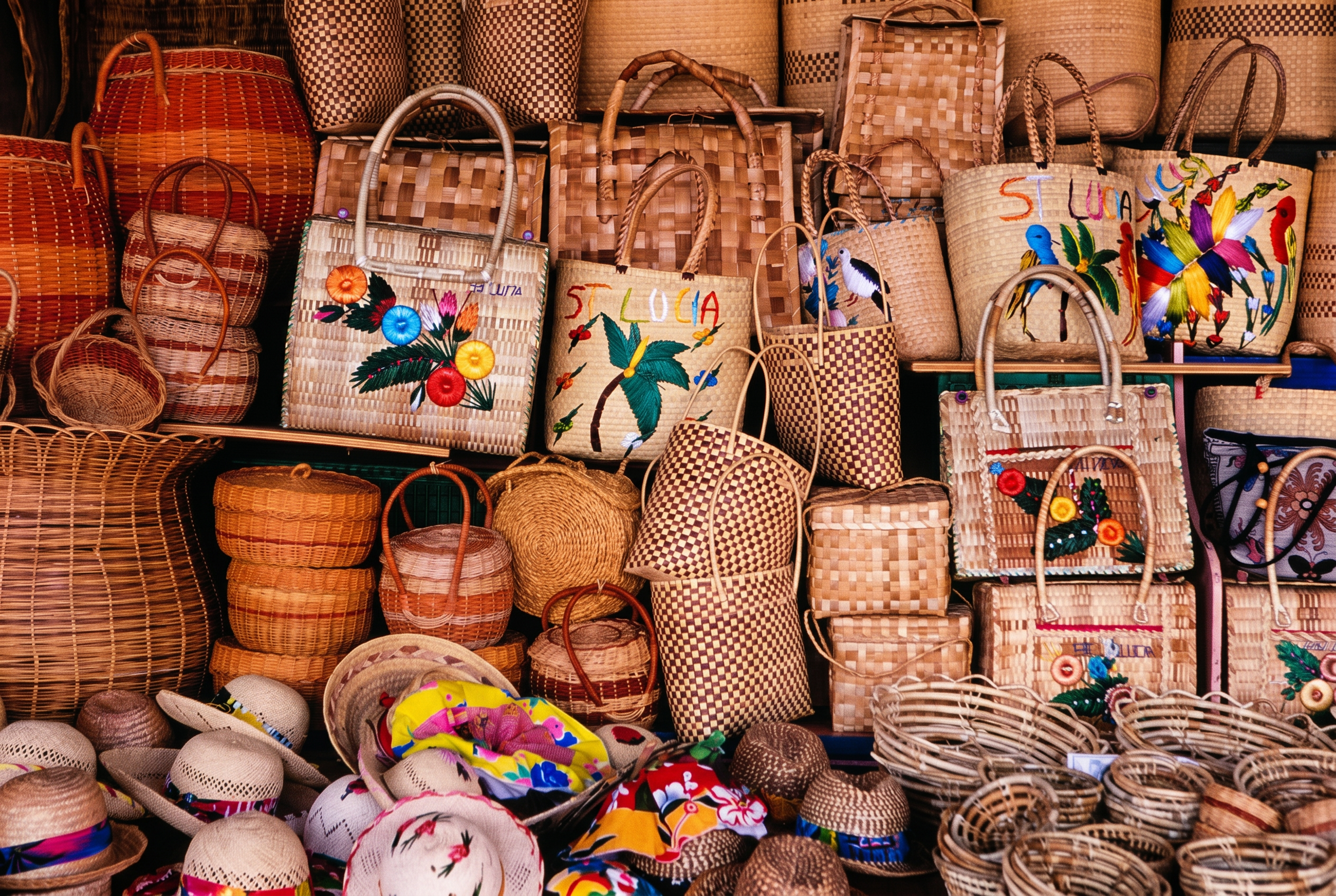 Handwoven baskets from the Castries market